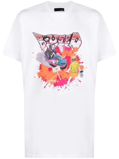 B-used Oversized Reaper Printed Jersey T-shirt In White