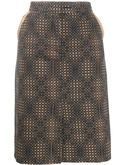 Pre-owned Fendi 1980s Tile Print Pencil Skirt In Black