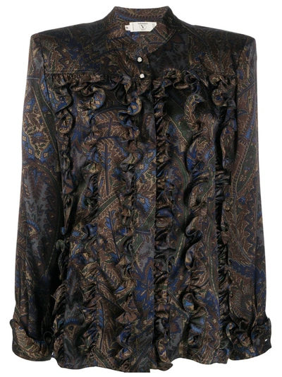 Pre-owned Valentino 1980's All-over Print Shirt In Brown