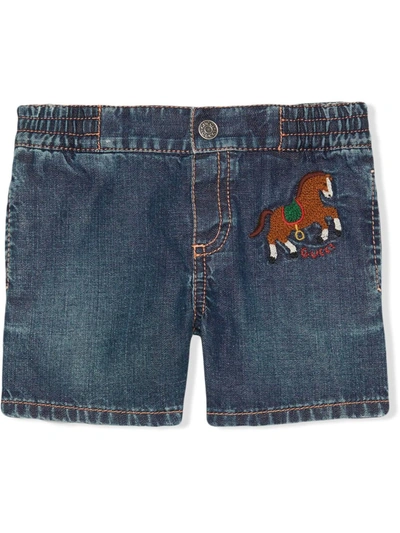 Gucci Babies' Denim Shorts With Frontal Application In Multicolor