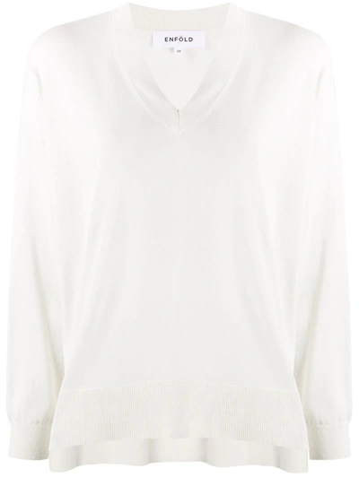 Enföld Wide V-neck Jumper In White