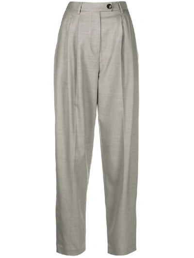 Tela High-rise Pleated Wide-leg Trousers In Grey