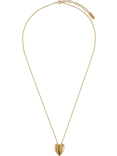 Saint Laurent Heart-shaped Cowrie Shell Necklace In Gold