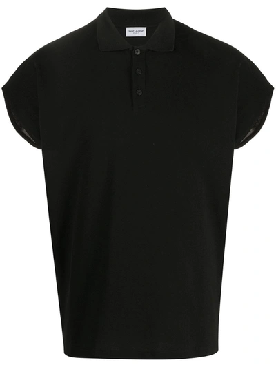 Saint Laurent Flared Short Sleeve Polo Shirt In Black