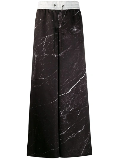 Fumito Ganryu Marble-print Wide-leg Trousers In Black