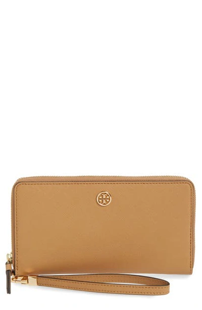 Tory Burch Robinson Leather Continental Zip Wallet In Cardamom/gold