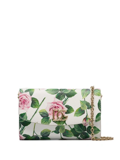 Dolce & Gabbana Floral-print Leather Clutch Bag In White