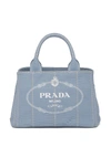 Prada Fabric Logo Print Tote Bag In 蓝色