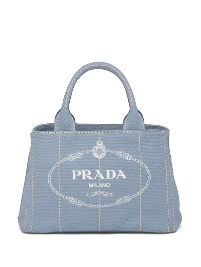 Prada Fabric Logo Print Tote Bag In 蓝色