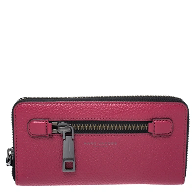 Pre-owned Marc Jacobs Raspberry Pink Leather Gotham Zip Around Wallet