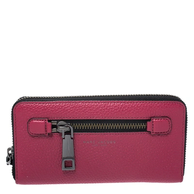 Pre-owned Marc Jacobs Raspberry Pink Leather Gotham Zip Around Wallet