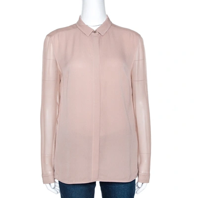 Pre-owned Burberry Taupe Silk Crepe Button Front Shirt M In Pink