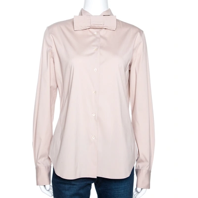Pre-owned Loro Piana Beige Stretch Cotton Bow Detail Shirt L