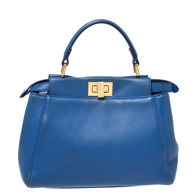 Pre-owned Fendi Blue Leather Mini Peekaboo Top Handle Bag
