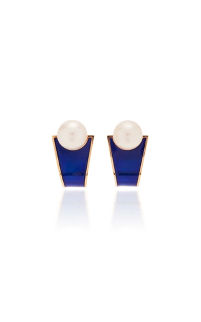 Gilan Hafsa 18k Rose Gold And Pearl Earrings In Blue