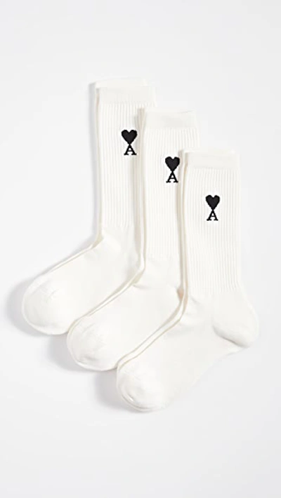 Ami Alexandre Mattiussi 3 Pack Socks In Off White