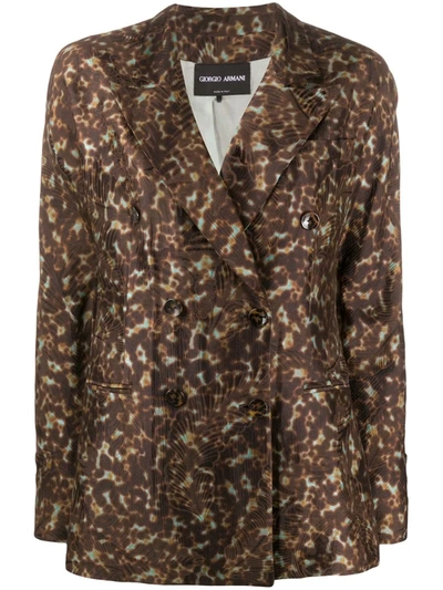 Giorgio Armani Foliage Leopard Print Blazer In Brown