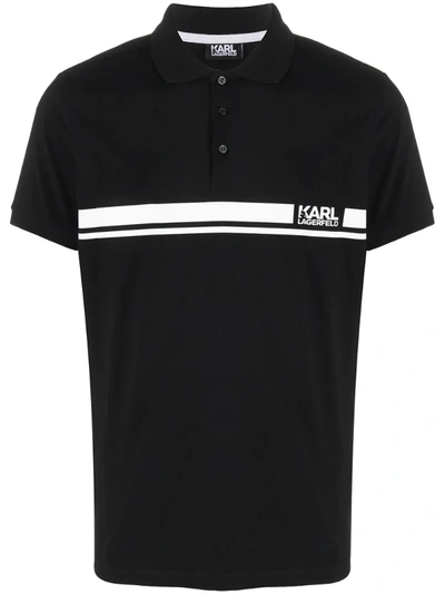 Karl Lagerfeld Striped Branded Polo Shirt In Black