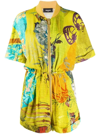 Dsquared2 Floral Print Playsuit In Yellow