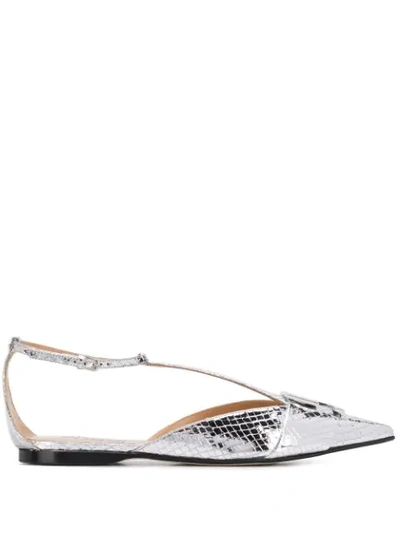 Sergio Rossi Snakeskin Effect Sandals In Silver