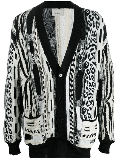 Laneus Knitted Two Tone Cardigan In Black