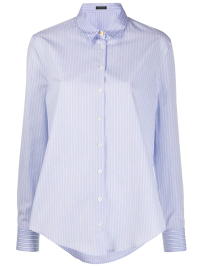 Versace Striped Button-up Shirt In Blue