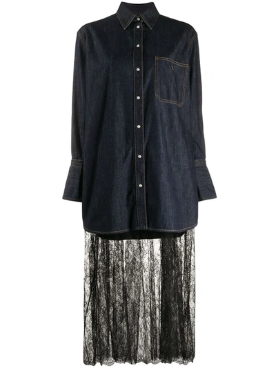 Valentino Lace Panel Shirt Dress In Blue
