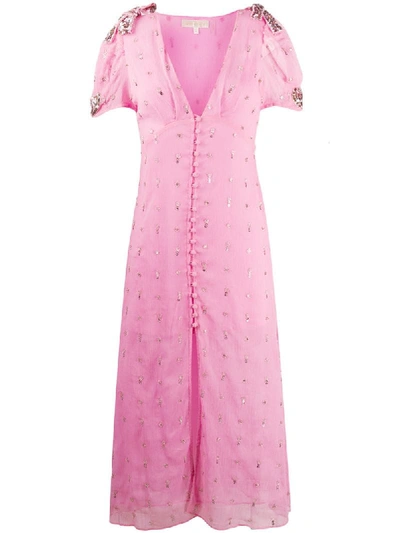 Loveshackfancy Delaney Embellished Button-front Long Dress In Pink