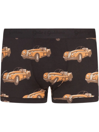 Dolce & Gabbana Cotton Boxers With Small Car Print In Black