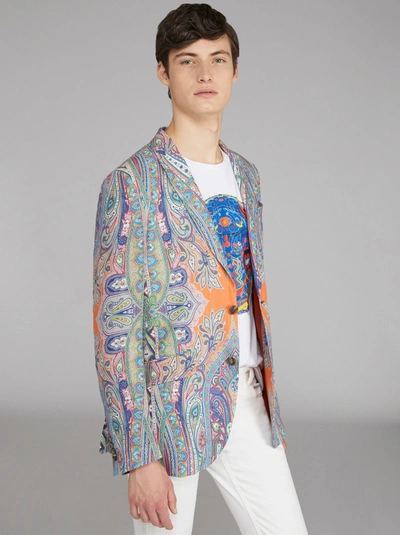 Etro Paisley Print Linen Tailored Jacket In Multicolor
