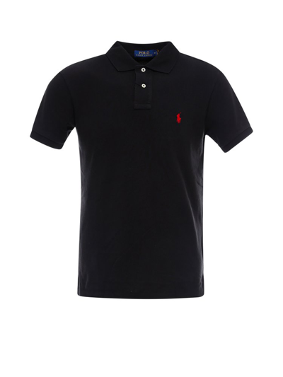 Polo Ralph Lauren Slim Fit Polo Shirt In Black With Red Logo