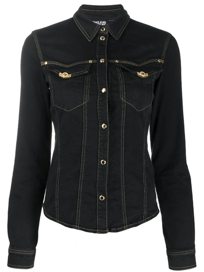 Versace Jeans Couture Decorated Denim Shirt In Black