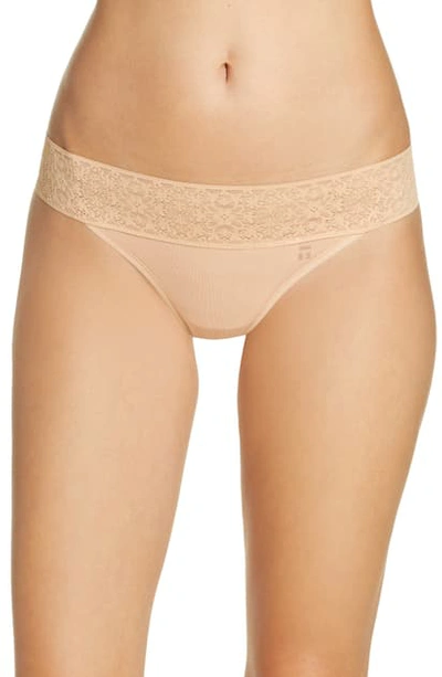 Tommy John Cool Cotton & Lace Thong In Maple Sugar