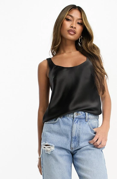 Asos Design Scoop Neck Cami In Satin In Black