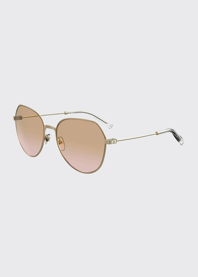 Givenchy Square Stainless Steel Sunglasses In Gold/ Brown Pink
