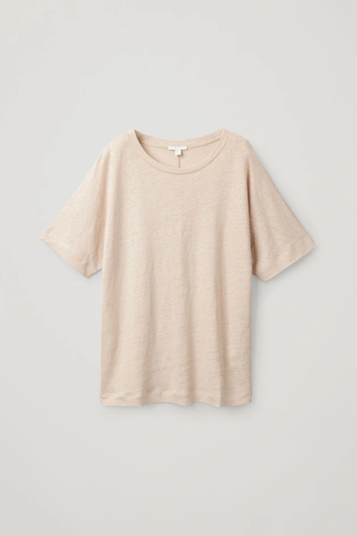 Cos Oversized Linen T-shirt In Beige
