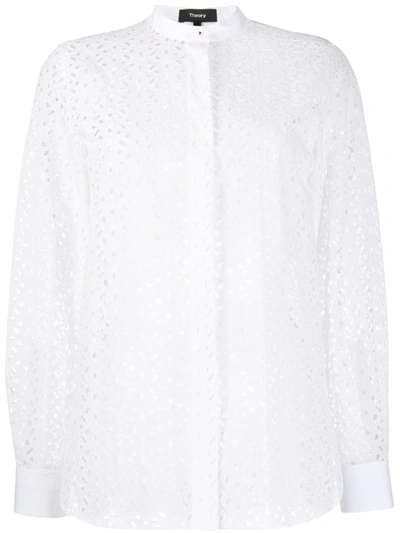 Theory Eyelet Button-down Combo Shirt In White