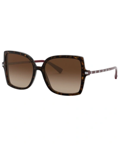 Valentino Square Acetate Sunglasses W/ Rockstud Arms In Brown