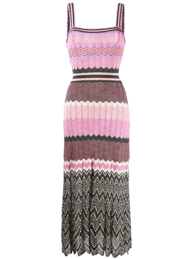 Sandro Sonya Chevron-pattern Stretch-knit Midi Dress In Green | ModeSens