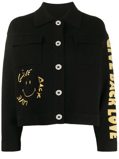 Sandro Backy Embroidered Graphic-print Knitted Jacket In Black