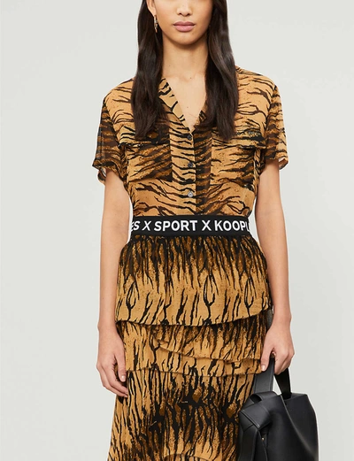 The Kooples Sport Sheer Tiger Print Chiffon Shirt In Brw19