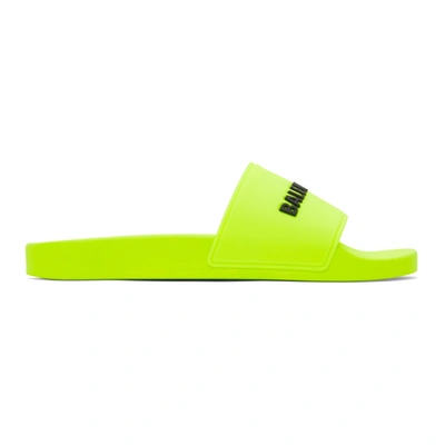 Balenciaga Logo Slide Sandals Fluorescent Yellow In 7321 Yellow