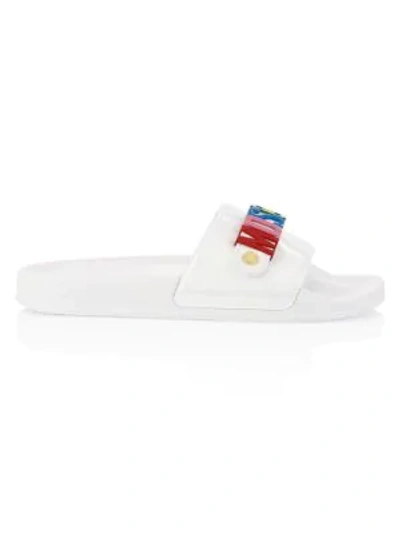 Moschino Men's Rainbow Logo Slide Sandals In White Multi