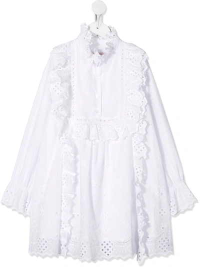Alberta Ferretti Kids' Frill Trimmed Shirt Dress In White