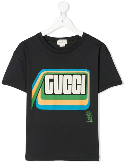Gucci Kids' T-shirt Mit Tiger-print In Blue