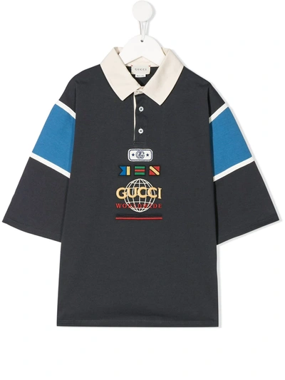 Gucci Kids'  Worldwide Polo Shirt In Blue