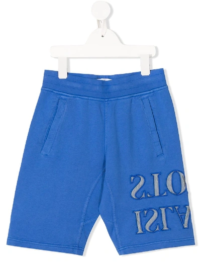 Stone Island Teen Logo Embroidered Shorts In Blue