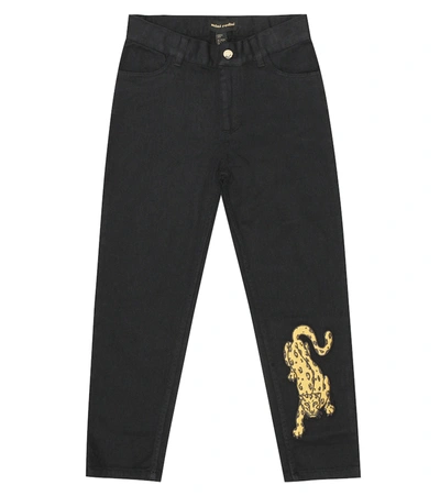 Mini Rodini Kids' Leopard Patch Skinny Jeans In Black