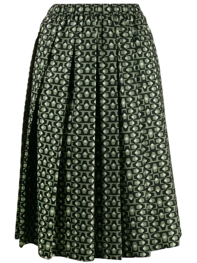Aspesi Tile Print Pleated Skirt In Green