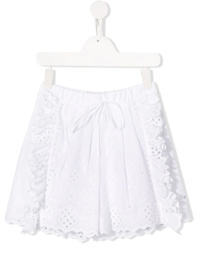 Alberta Ferretti Kids' Embroidered Ruffled Shorts In White